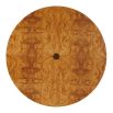 Side table with X frame and circular tabletop in blonde burl olive ash veneer