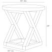 Side table with X frame and circular tabletop in blonde burl olive ash veneer