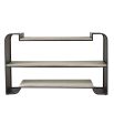 Bookcase with three wooden shelves and a metal exterior
