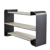Bookcase with three wooden shelves and a metal exterior