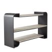 Bookcase with three wooden shelves and a metal exterior