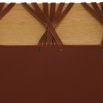 Curved wooden bench with strands of woven leather