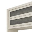 Contemporary wooden side table with panels of soft graphite suede