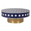 Coffee table with brass finish base and floral blue tabletop