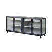 An elegant sideboard with four doors adorned with fluted glass features