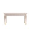 Smoke beechwood desk with tapered legs, bullnose edge and stitched ivory leather surface