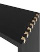 Ebony oak desk with bold inlaid antique brass joints at the side edges