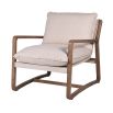 Cosy, neutral armchair with sleek wooden frame and linen seat cushions