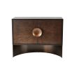 Low-standing cabinet with beautiful eucalyptus wood veneer and circular handle