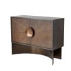 Low-standing cabinet with beautiful eucalyptus wood veneer and circular handle
