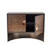 Low-standing cabinet with beautiful eucalyptus wood veneer and circular handle