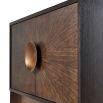 Low-standing cabinet with beautiful eucalyptus wood veneer and circular handle