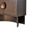 Low-standing cabinet with beautiful eucalyptus wood veneer and circular handle