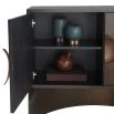 Low-standing cabinet with beautiful eucalyptus wood veneer and circular handle