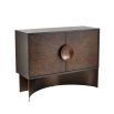 Low-standing cabinet with beautiful eucalyptus wood veneer and circular handle