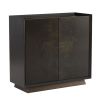 Sleek cabinet with two doors in dark antique brass finish