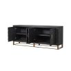 dark brown sideboard with bronze base and handles 
