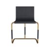 Dark navy leather chair with gleaming gold metal frame 