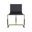 Dark navy leather chair with gleaming gold metal frame 