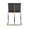 Dark navy leather chair with gleaming gold metal frame 