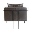 Armchair in brown leather in angular frame