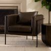 Armchair in brown leather in angular frame