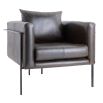 Armchair in brown leather in angular frame