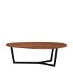 Organically shaped table top in various shades of brown wood