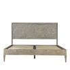 Light wooden king size bed with cross pattern on headboard