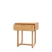 Stylish wooden bedside table with exposed corners