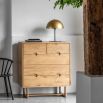 Stylish wooden chest of drawers with exposed corners