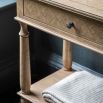 Lightly brushed console table crafted from Mindy wood with a stunning inlaid parquet-style design