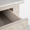 Lightly brushed console table crafted from Mindy wood with a stunning inlaid parquet-style design