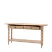 Lime wash wooden console table with bobble effect legs