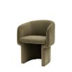 Tub-shaped dining chair with smooth green fabric