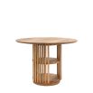 Slatted base circular dining table featuring 2 handy shelves