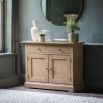 Lightly brushed sideboard crafted from Mindy wood with a stunning inlaid parquet-style design