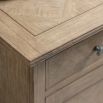 Lightly brushed sideboard crafted from Mindy wood with a stunning inlaid parquet-style design