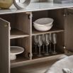 Console with striking vertical ribbed feature on the drawers and polished white marble top