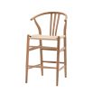 Wishbone back bar stools with deeply curved back and distinctive hand woven seat