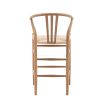 Wishbone back bar stools with deeply curved back and distinctive hand woven seat