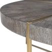 Dark walnut veneered round coffee table with brass legs