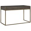 Elegant minimal desk with antiqued brass legs and two drawers with hollow shelf