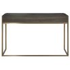 Elegant minimal desk with antiqued brass legs and two drawers with hollow shelf