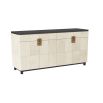 Art deco-inspired credenza wrapped in ivory panelling framed by solid ebony oak