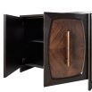 Dark wood sideboard with four panelled doors and brass handles