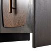 Dark wood sideboard with four panelled doors and brass handles