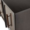 Dark wood sideboard with four panelled doors and brass handles