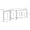 Dark wood sideboard with four panelled doors and brass handles