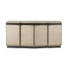 Light wood sideboard with four doors and black accents